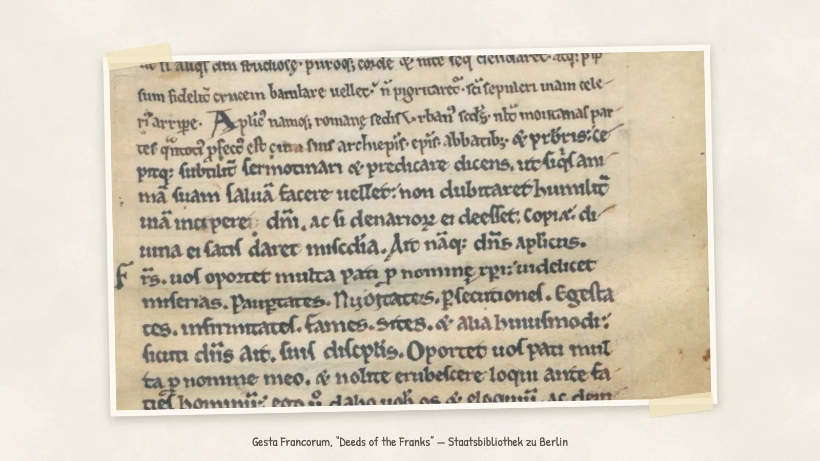 Page manuscrite des Gesta Francorum, en latin.