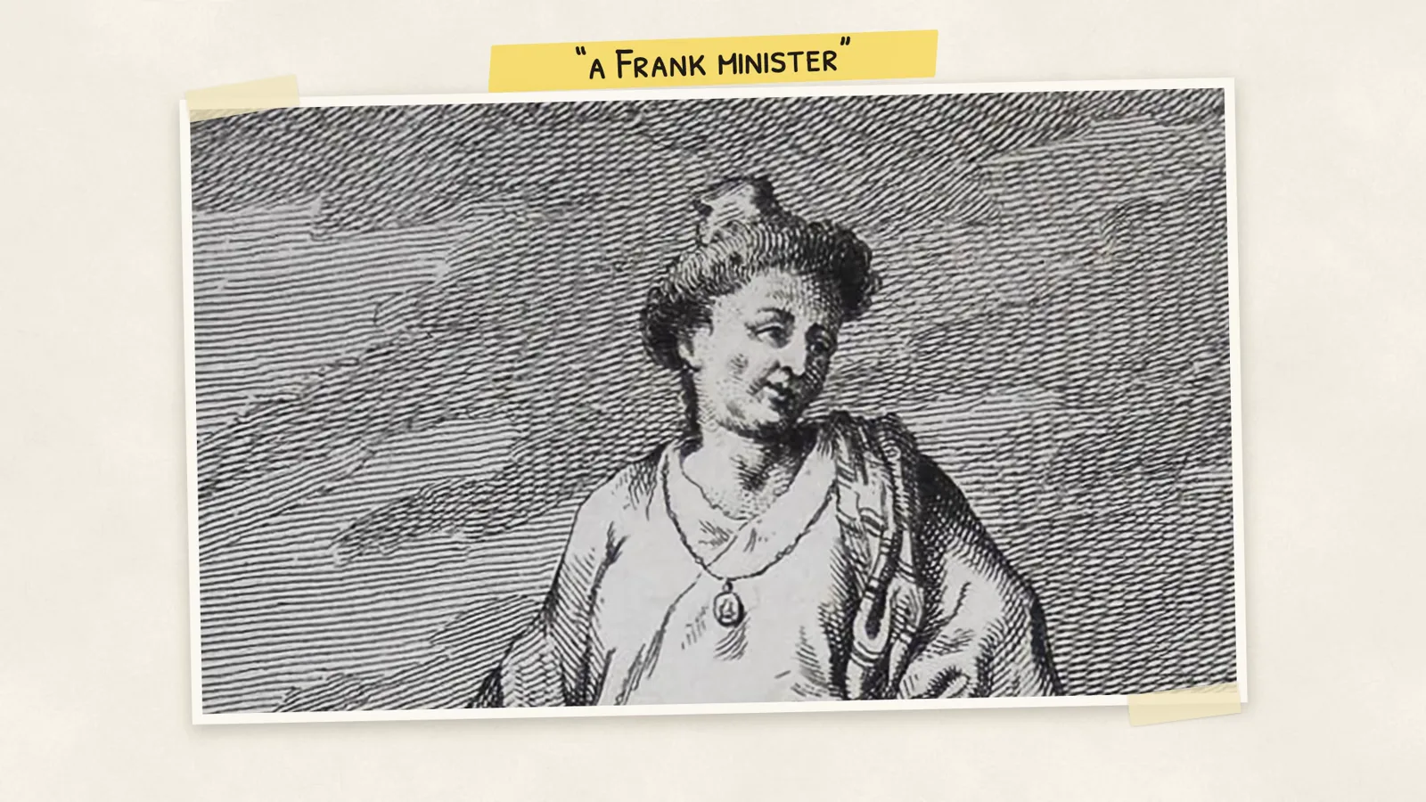 Gravure de Constantin Phaulkon, avec l'étiquette « a Frank minister ».