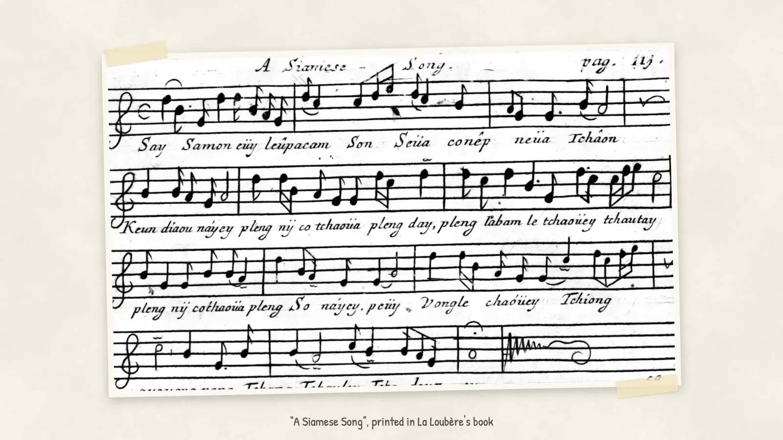 A Siamese song with its music, printed in La Loubère's book