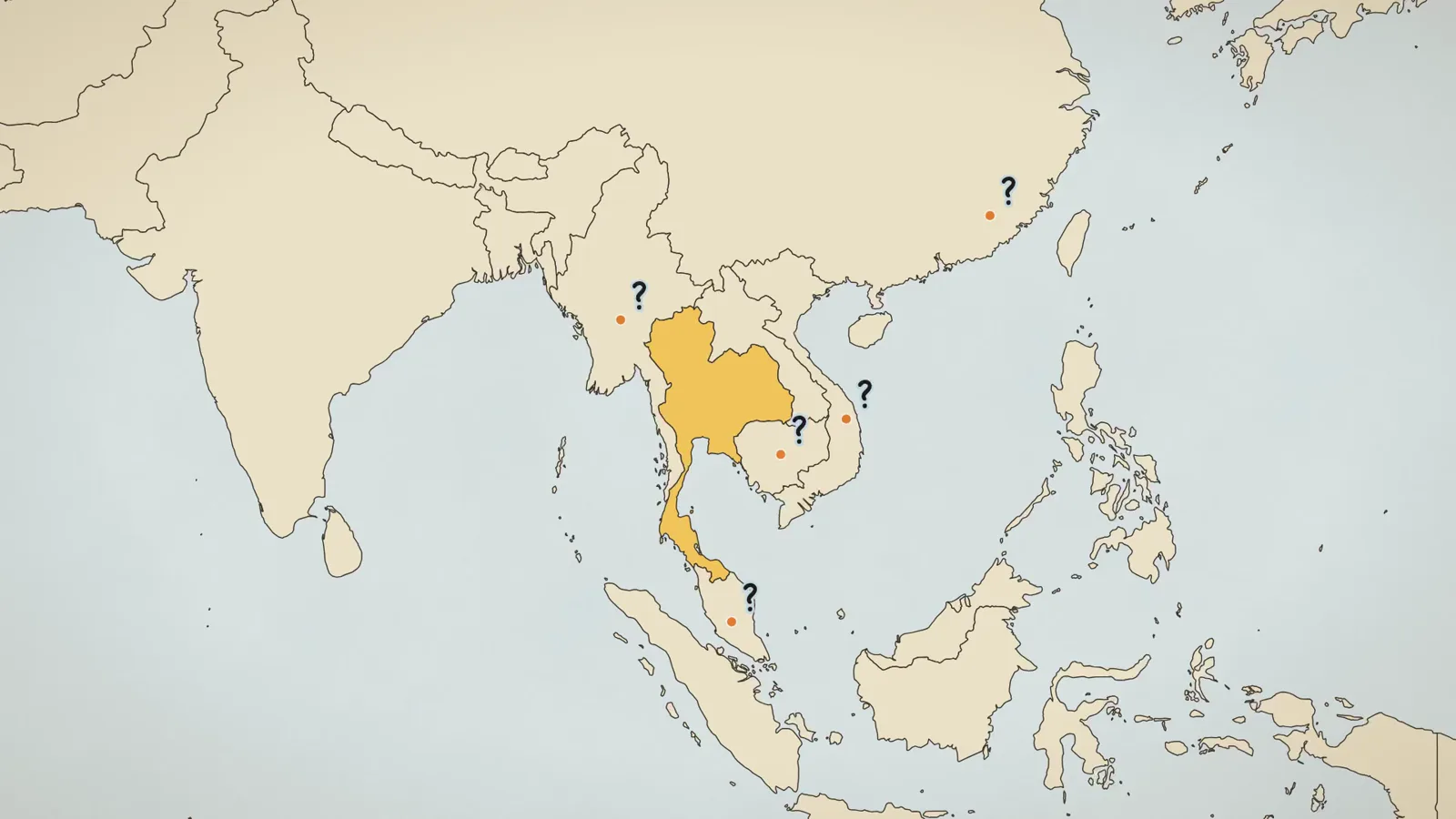 Map of Thailand with question marks around it